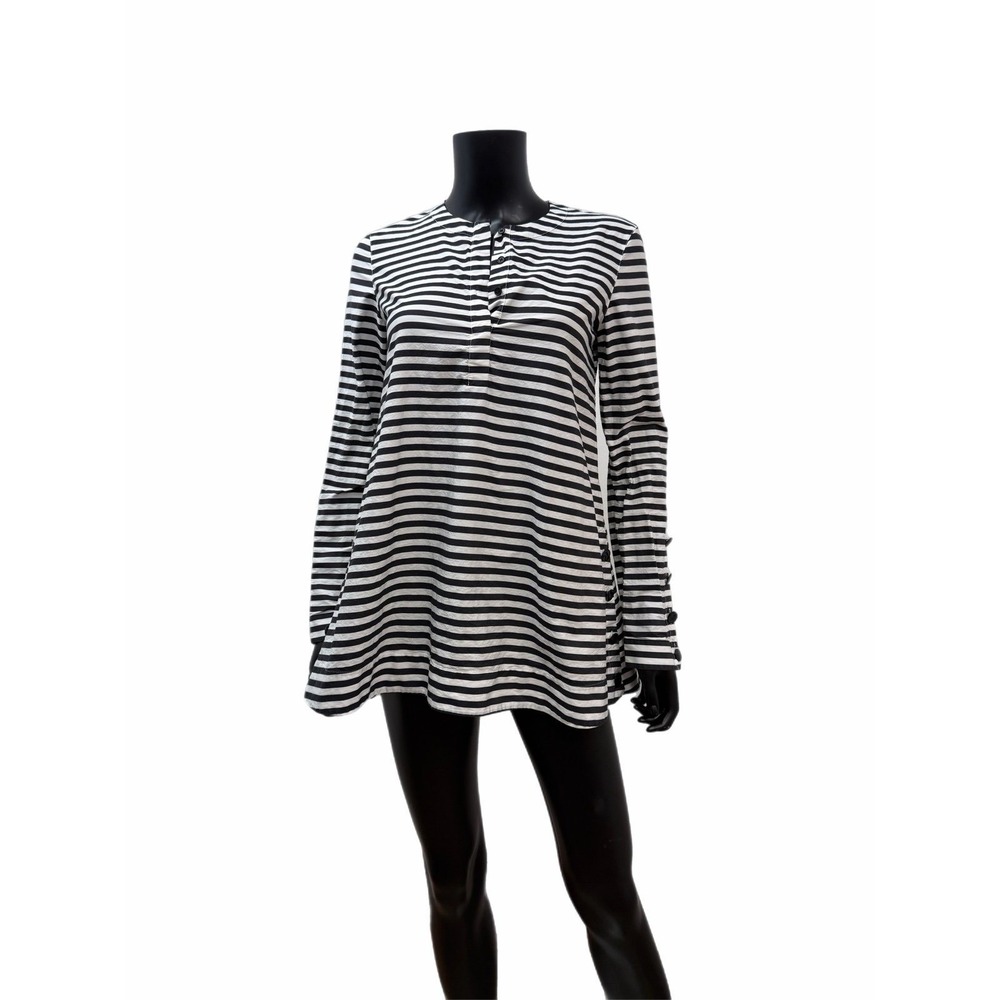 Akris Punto Striped Long Sleeve Tunic‎ Top Black White Button Detail US 4